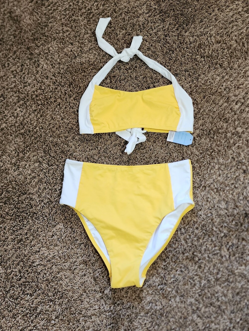 Lands Ends Two Piece Swimsuit Set Yellow Retro Inspired Size 8 Medium NWT